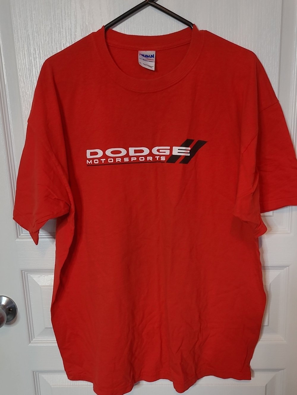 Gildan Men’s Red Dodge Motorsports T-Shirt with White & Black Logo